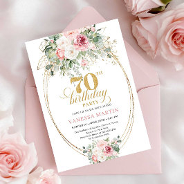 Convites Modern dusty pink floral gold 70th birthday invite