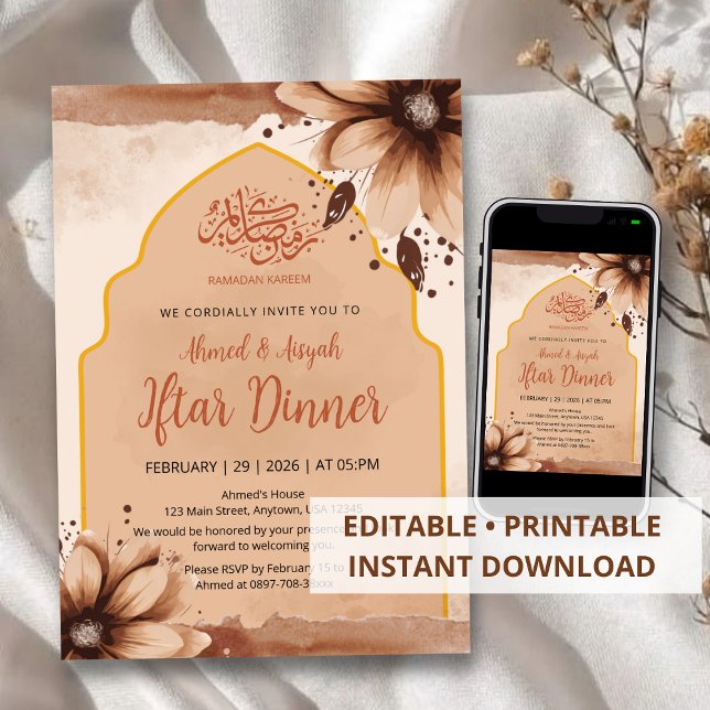 Convites Modern Earth Tone Floral Arched Iftar Invitation (Criador carregado)