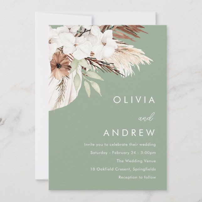 Convites Modern Earthy Sage Boho Wedding (Frente)