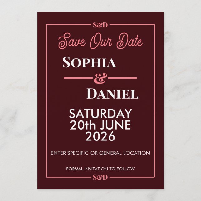 Convites Modern Editable Wedding Save The Date Card (Frente)