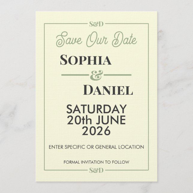 Convites Modern Editable Wedding Save The Date Card (Frente)