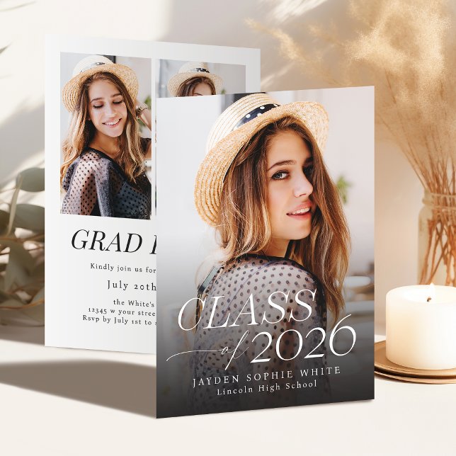 Convites Modern Elegance Class of 2026 Photo Graduation (Modern Elegance Class of 2026 Photo Graduation Invitation)
