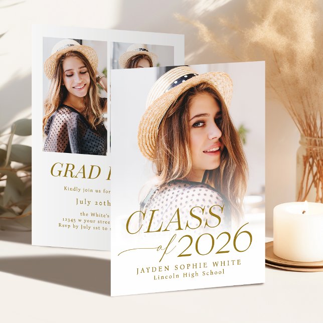 Convites Modern Elegance Class of 2026 Photo Graduation (Modern Elegance Class of 2026 Photo Graduation Invitation)