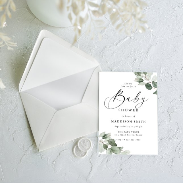 Convites Modern Elegance Green Leaves Baby Shower (Criador carregado)