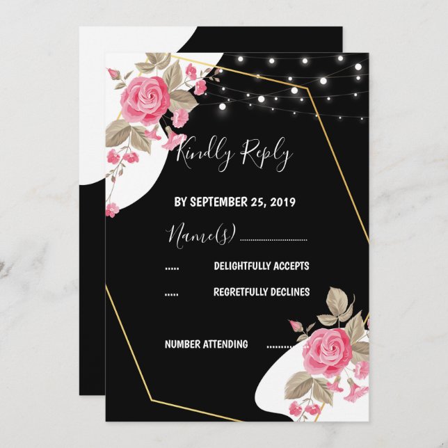 Convites Modern Elegance Pink Floral Light RSVP (Frente/Verso)