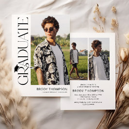 Convites Modern Elegant Black & White 3 Photo Graduation