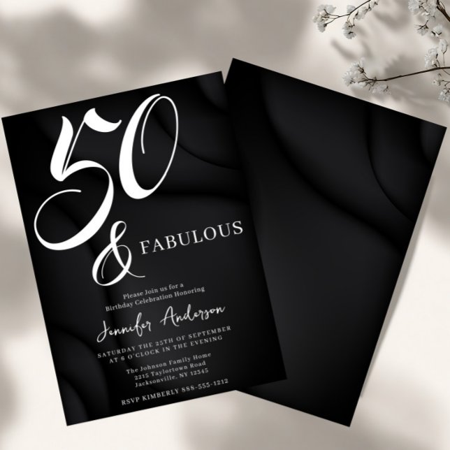 Convites Modern Elegant Black White Fifty Fabulous Birthday (Criador carregado)