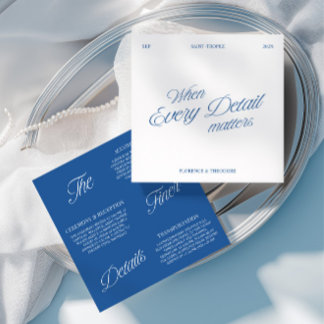 Convites Modern Elegant Blue & White Wedding Details Card