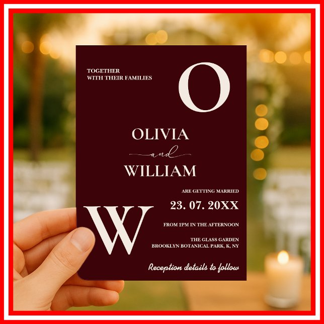 Convites Modern Elegant Burgundy Wedding (Criador carregado)