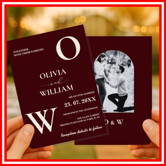 Convites Modern Elegant Burgundy Wedding Photo (Criador carregado)