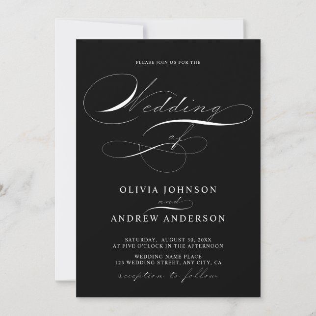 Convites Modern Elegant Calligraphy Script Simple Wedding (Frente)