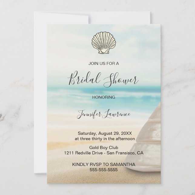 Convites Modern Elegant Coastal Bridal Shower  (Frente)