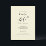 Convites Modern Elegant Cream 40th Birthday Party<br><div class="desc">This Modern Elegant Cream 40th Birthday Party Invitation is perfect for your celebration. It features modern typography and creates a chic and stylish look—perfect for celebrating this special milestone birthday.</div>