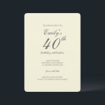 Convites Modern Elegant Cream 40th Birthday Party<br><div class="desc">This Modern Elegant Cream 40th Birthday Party Invitation is perfect for your celebration. It features modern typography and creates a chic and stylish look—perfect for celebrating this special milestone birthday.</div>