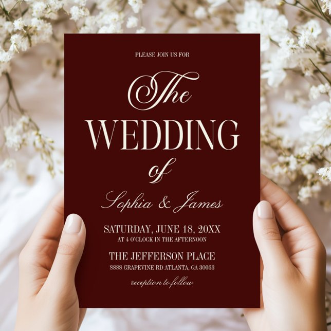 Convites Modern Elegant Dark Burgundy Ivory Wedding (Criador carregado)