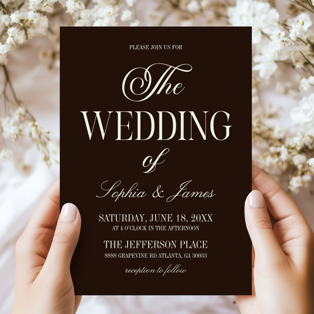 Convites Modern Elegant Dark Expresso Brown Ivory Wedding (Criador carregado)