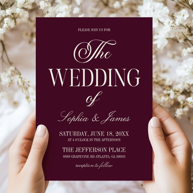 Convites Modern Elegant Dark Wine Purple Ivory Wedding (Criador carregado)