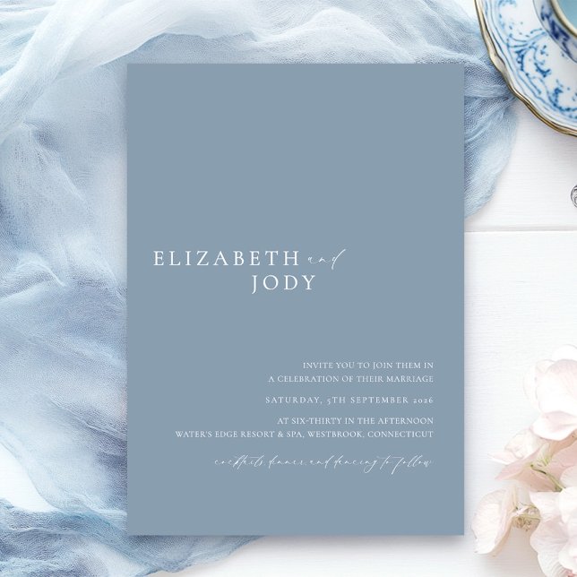 Convites Modern Elegant Dusty Blue Simple Wedding  (Criador carregado)