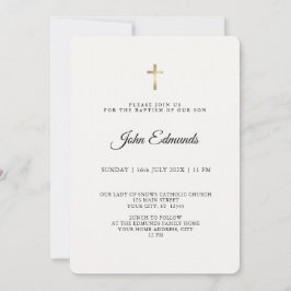 Convites Modern Elegant Gold & Black Calligraphy Baptism 