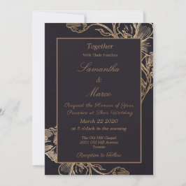 Convites Modern Elegant Gold Faux Metal Floral Wedding