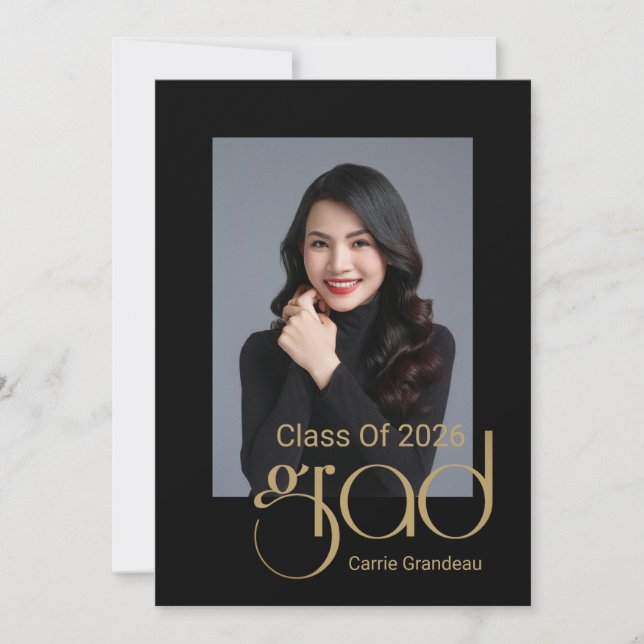 Convites Modern Elegant Gold Script Photo Graduation Party (Frente)