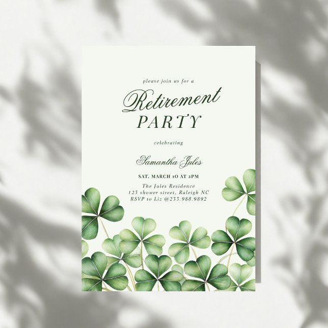 Convites Modern Elegant Green Shamrock Retirement Party (Criador carregado)