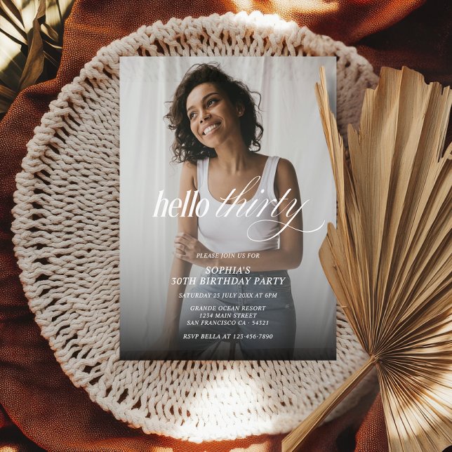 Convites Modern Elegant Hello Trinta Fotografias Script de  (Criador carregado)
