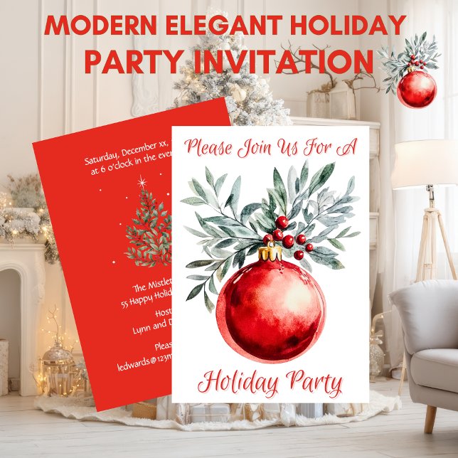 Convites Modern Elegant Holiday Party Invitation (Modern Elegant Holiday Ornament Party Invitation)