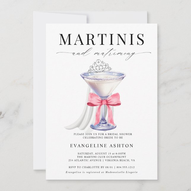 Convites Modern Elegant Martini e Matrimony Chá de panela (Frente)