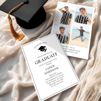 Convites Modern Elegant Minimalist 4 PHOTO Graduation Party