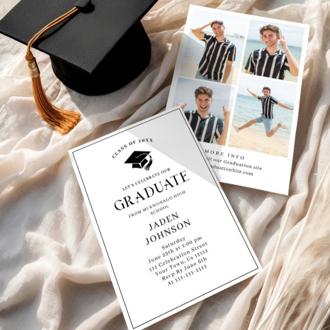 Convites Modern Elegant Minimalist 4 PHOTO Graduation Party (Criador carregado)