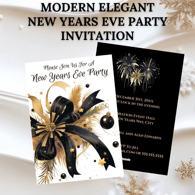 Convites Modern Elegant New Years Eve Party Gold and Black (Modern Elegant New Years Eve Party Invitation - Gold and Black)