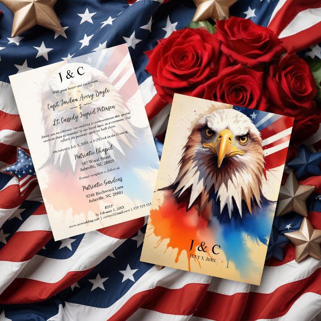 Convites Modern & Elegant Patriotic Eagle Wedding Initials (Modern & Elegant Patriotic Eagle Wedding Invitations Cards with Initials.)