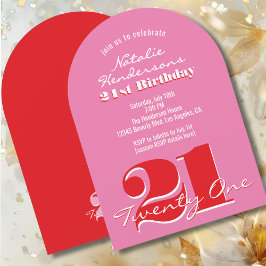 Convites Modern Elegant Pink Red 21st Birthday Arch