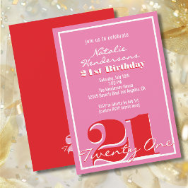 Convites Modern Elegant Pink Red Retro 21st Birthday 