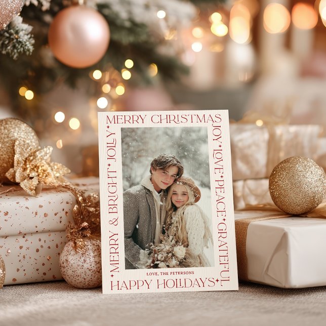 Convites Modern Elegant Red Christmas Words Photo (Modern Elegant Red Christmas Words Photo Invitation)