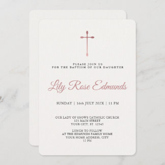 Convites Modern Elegant Rose Gold & Blk Baptism 