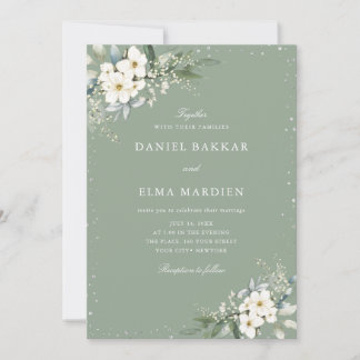 Convites Modern Elegant Sage Green Boho Floral Wedding