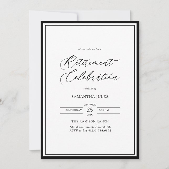 Convites Modern Elegant Script Retirement Celebration (Frente)