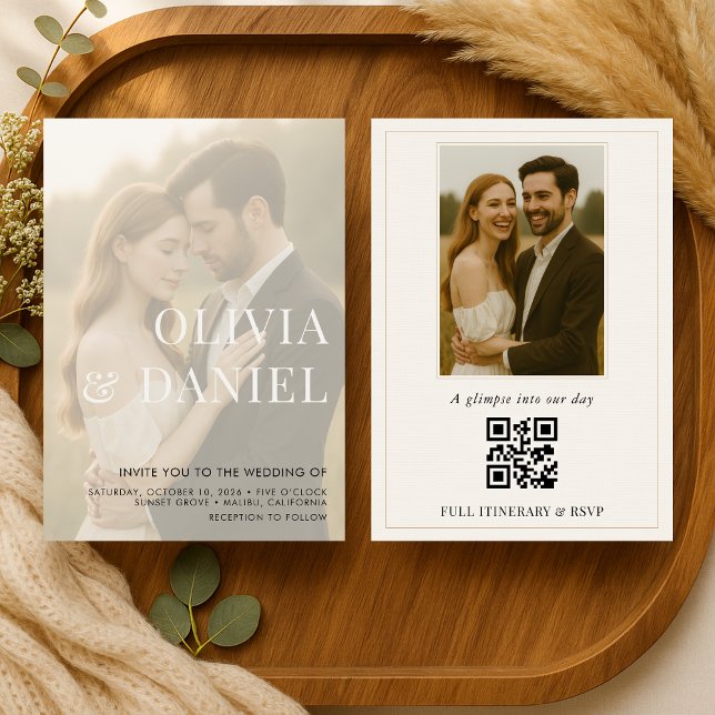 Convites Modern Elegant Transparent Photo QR Code Wedding (Criador carregado)