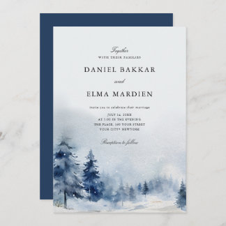 Convites Modern Elegant Watercolor Winter wedding