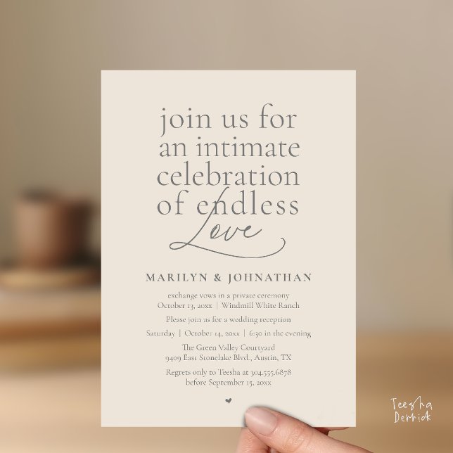 Convites Modern Elegant Wedding, Endless Love, Reception (Modern Elegant Wedding, Endless Love, Reception Dinner Invitation Card in Dark Grey Cream)