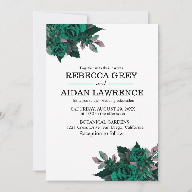 Convites Modern Emerald Floral Garden Wedding Invitation (Frente)