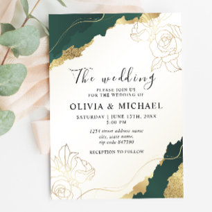 Convites Modern Emerald Gold Wedding Invitation