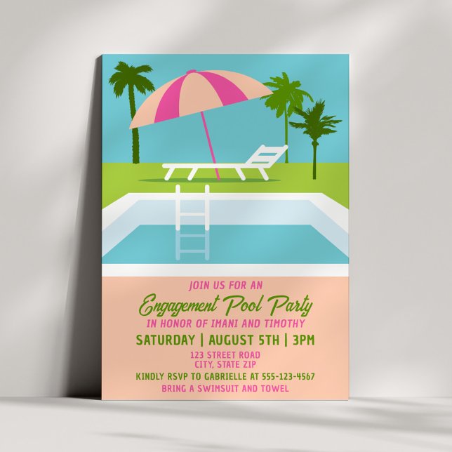 Convites Modern Engagement Pool Party Tropical Summer (Criador carregado)