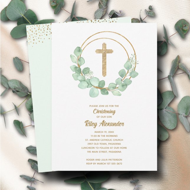 Convites Modern Eucalyptus Christening (Criador carregado)