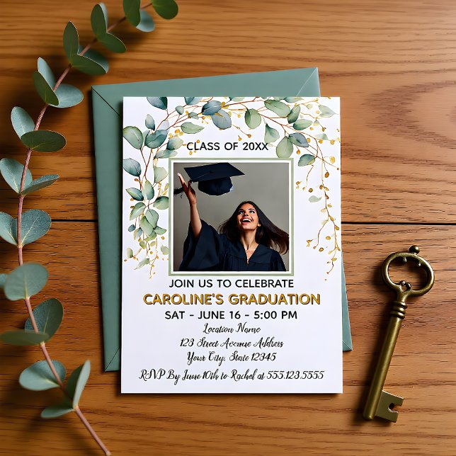 Convites Modern Eucalyptus Greenery Grad Party (Criador carregado)