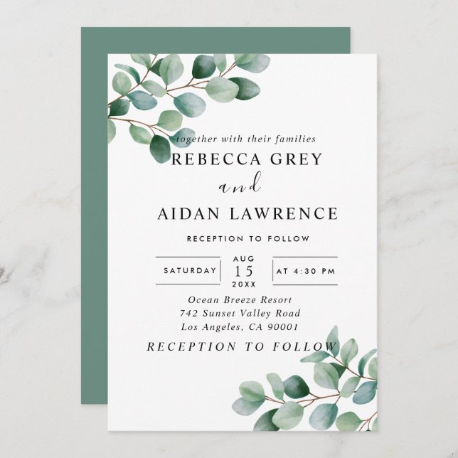Convites Modern Eucalyptus Greenery Wedding (Frente/Verso)