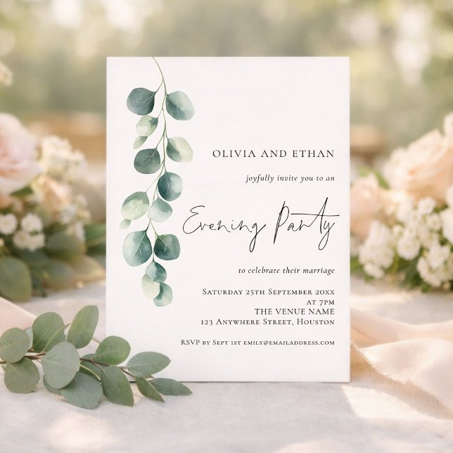 Convites Modern Eucalyptus Wedding Evening Party Invitation (Criador carregado)