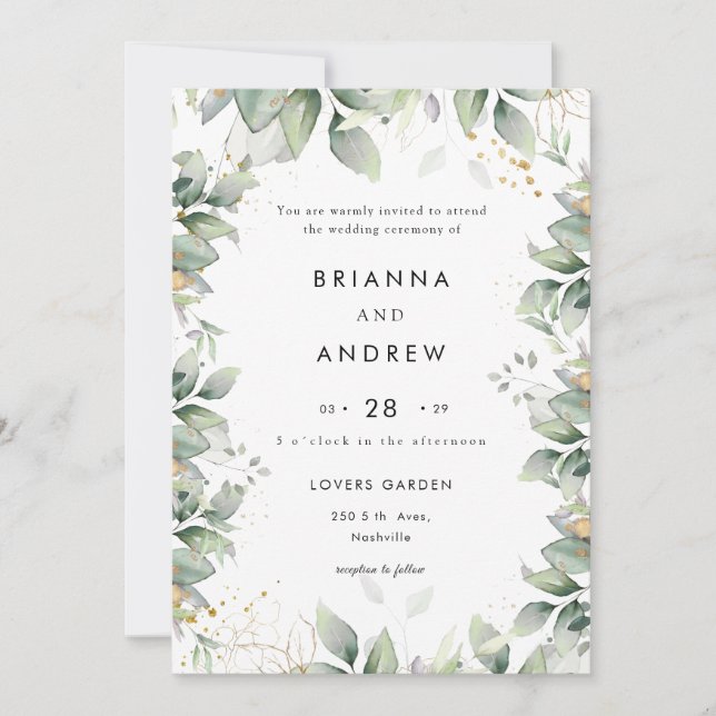 Convites Modern Eucalyptus Wedding Invitation (Frente)